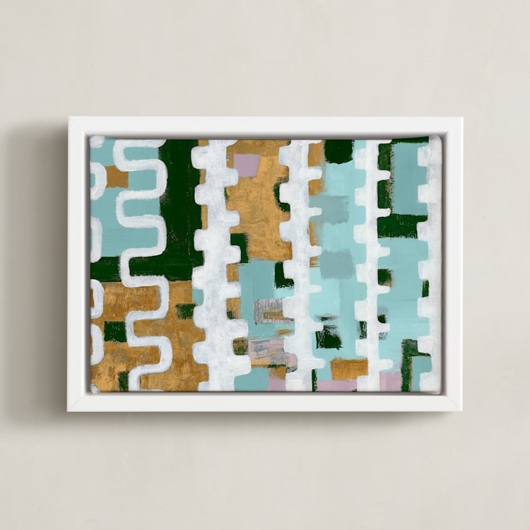 "Assemblage I" - Art Print in Assembled Egg Blue by Bethania Lima - Framed Canvas