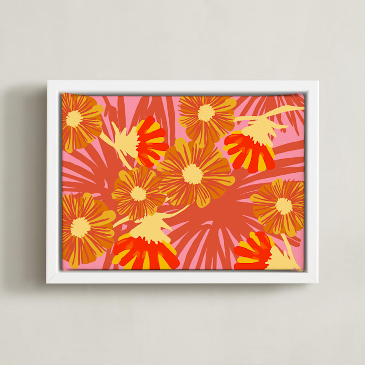 "Electric Bloom" - Art Print in Paprika by Deborah Velasquez - Framed Canvas