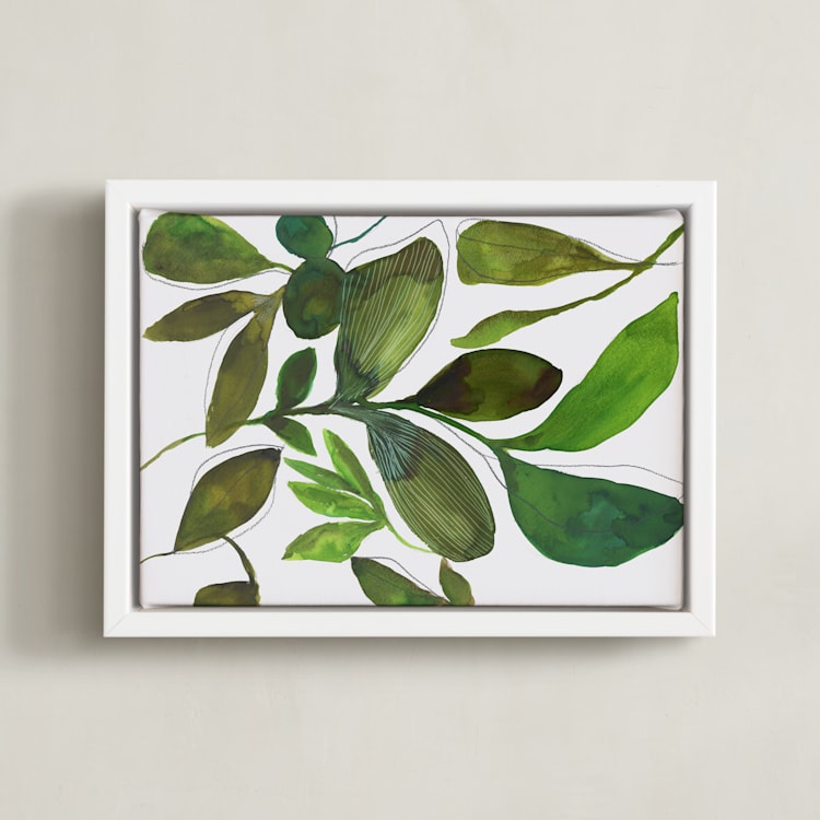 "Verdant Whispers From The Greenhouse" - Art Print in Olive Forest by Deborah Velasquez - Framed Canvas