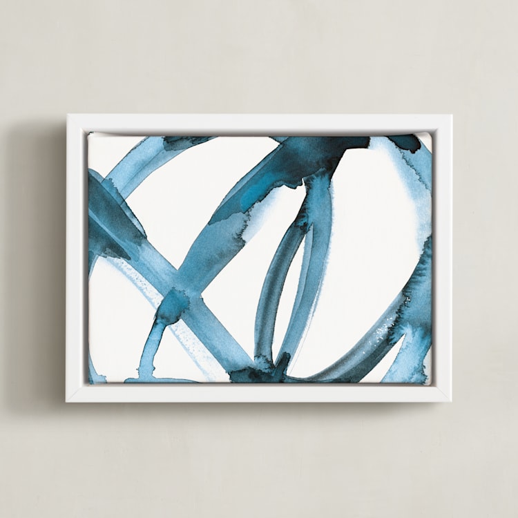 "Stay Connected II" - Art Print in Indigo Blue by Mary Gaspar - Framed Canvas