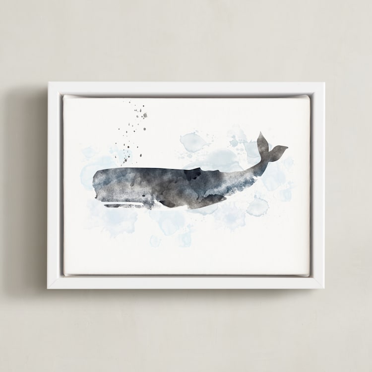 "Whale Series One" - Art Print in charcoal grey by Shirley Lin Schneider - Framed Canvas