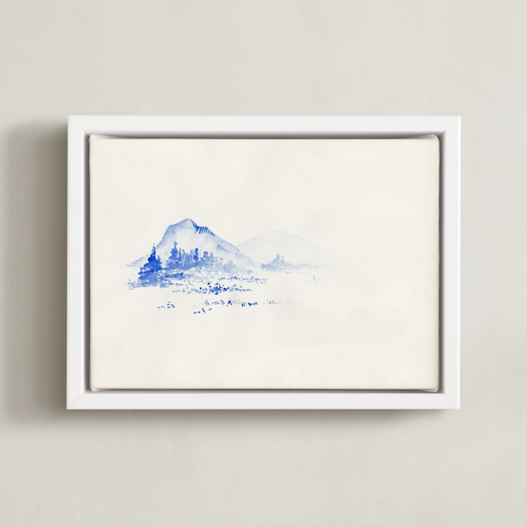 "Cascade Blues" - Art Print in Mountain Blue by Marguerite Andrews - Framed Canvas