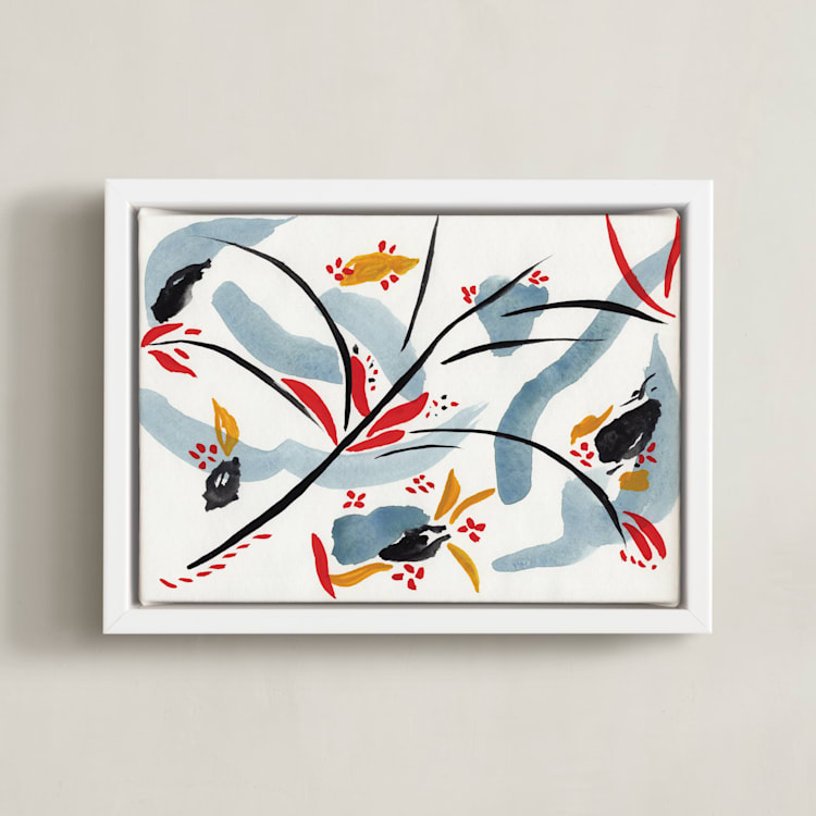 "Bloom on rain" - Art Print in indigo blue by FERNANDA MARTINEZ - Framed Canvas