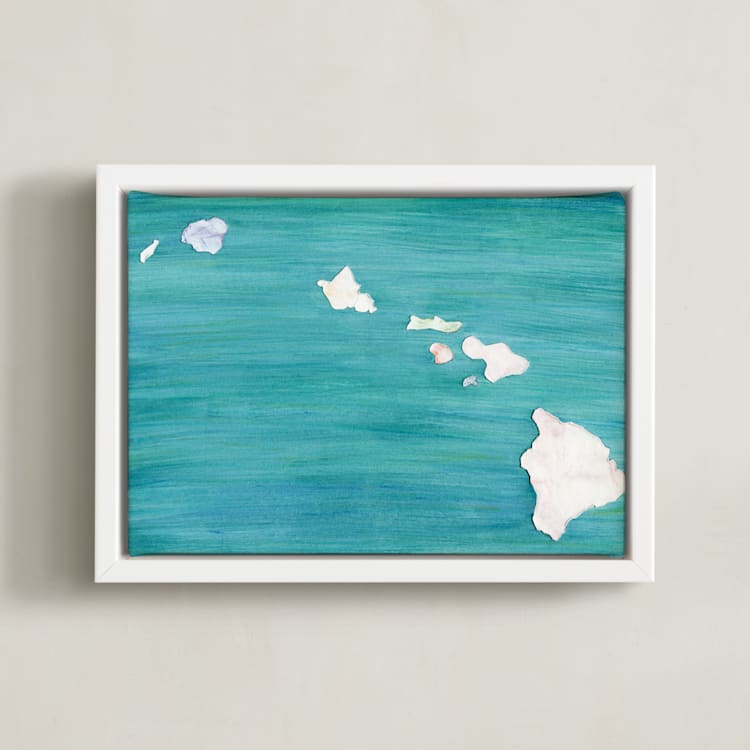 "Hawaii in Paint" - Art Print in Hawaiian Blue by Denise Wong - Framed Canvas