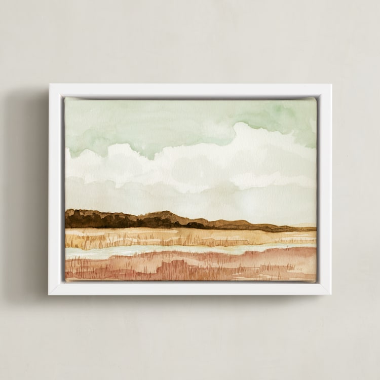 "Wetland" - Art Print in Golden Green by Field and Sky - Framed Canvas