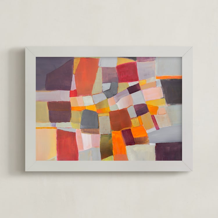 "Quilted journey" - Art Print in Warm Earthtones by Jacquelyn Sloane Siklos - Framed