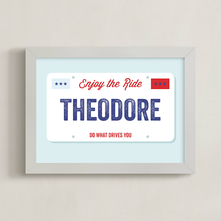 "License Plate" - Personalized Art Print in Cloud by Sarah Cohn - Framed