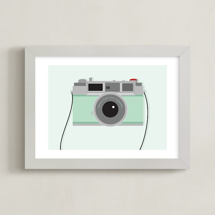 "Smile for the Camera" - Art Print in Mint Green by Sarah Cohn - Framed