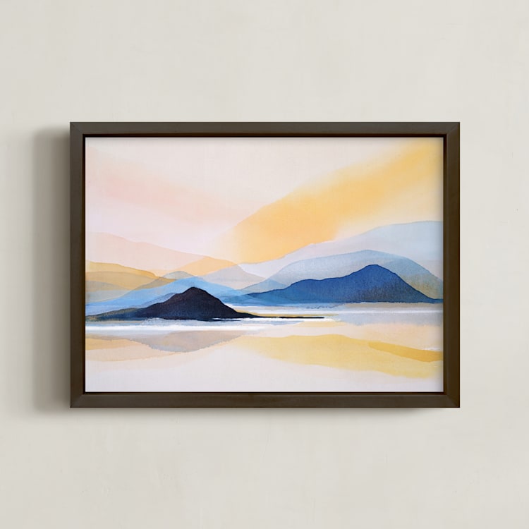 "Mountain in the calm light" - Art Print in Golden by Shina Choi - Framed