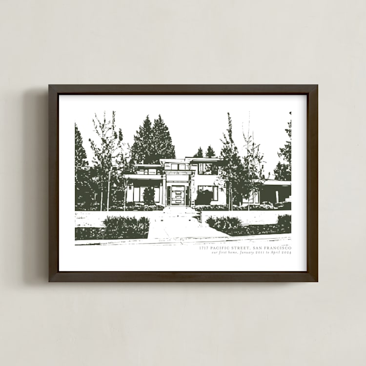 "House: Custom Print with Text" - Custom Print in Olive Shadow by Minted - Framed
