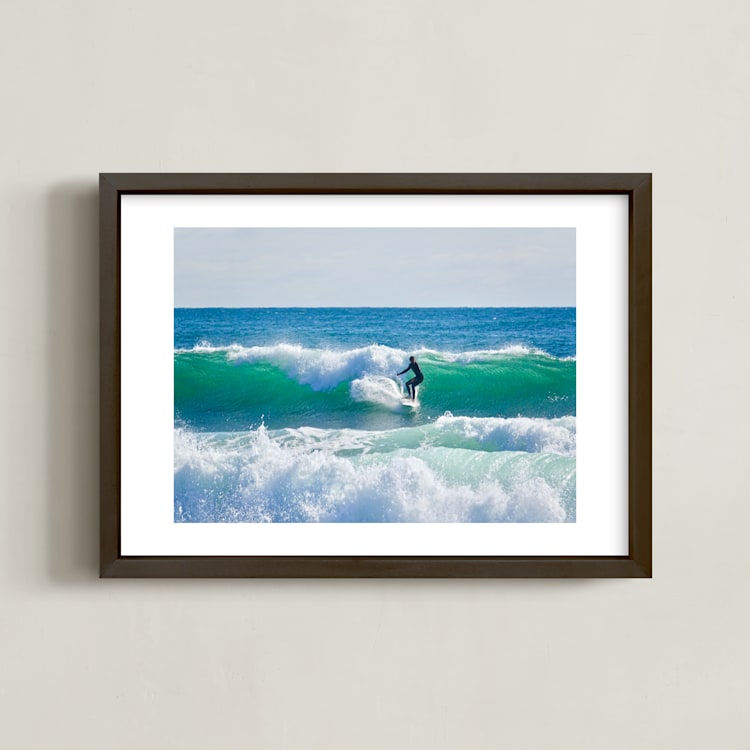"Surfer Dude " - Art Print in ocean blue green by Sea and Sky - Framed