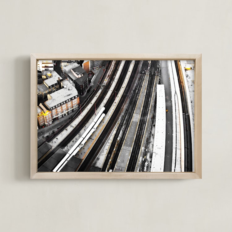 "Stroke of infrastructure" - Art Print in rustic brown by Van Tsao - Framed