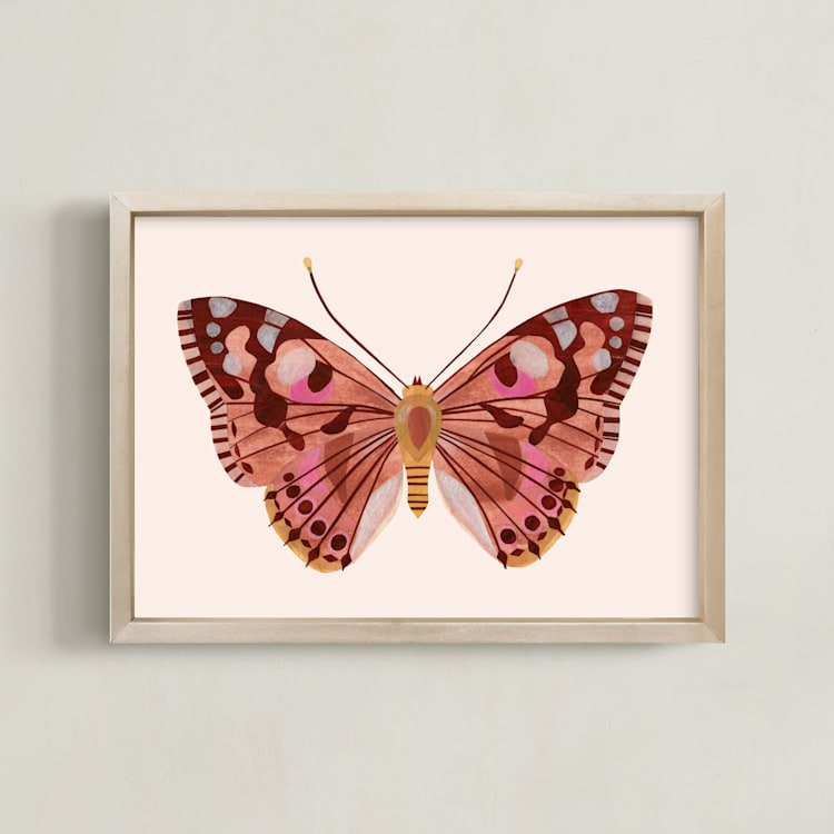 "Paper Wings" - Art Print in Peach Sunset by Sarah Knight - Framed