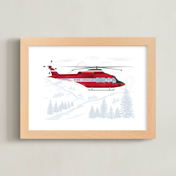"Firefighter Helicopter" - Art Print in Flame by Paper Sun Studio - Framed