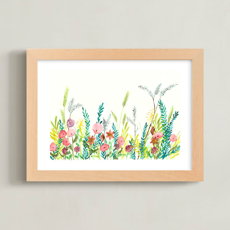 "Wildflower and Free" - Art Print in Chartreuse Green by Lizzie Bowman - Framed