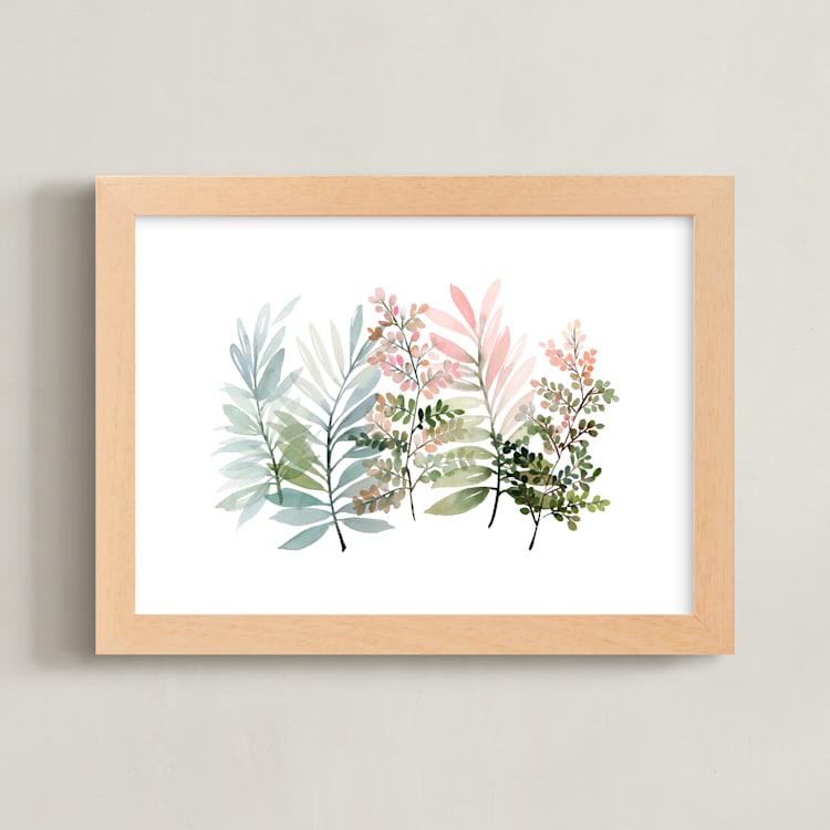 "Foliage Singing" - Art Print in Sage by Yao Cheng Design - Framed