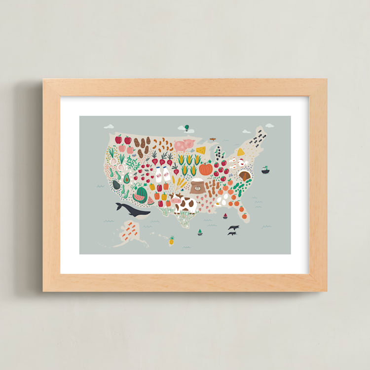 "US Agriculture" - Art Print in Robin's Egg by Joanna Griffin - Framed
