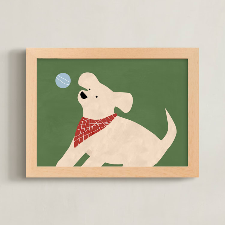 "Fetch 2" - Art Print in Shamrock Green by Jen Tips - Framed
