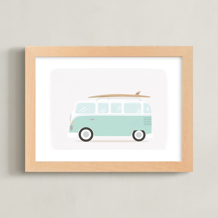 "Beach Bus" - Art Print in Seafoam by Itsy Belle Studio - Framed