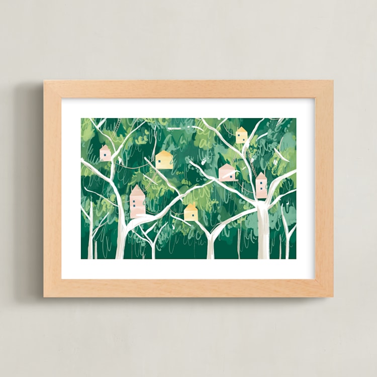"Forest Village" - Art Print in Jungle by Krissy Bengtson - Framed