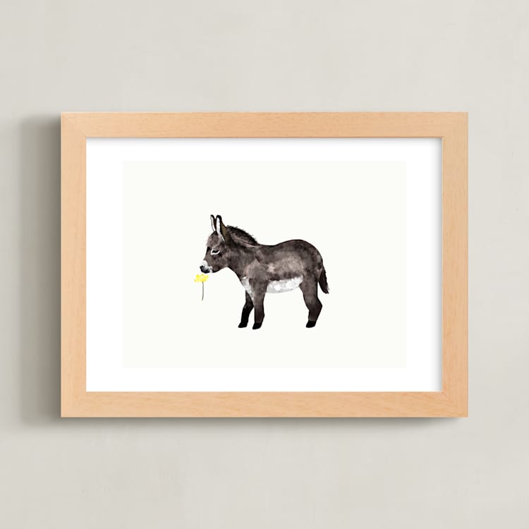 "baby donkey" - Art Print in daisy by Cass Loh - Framed