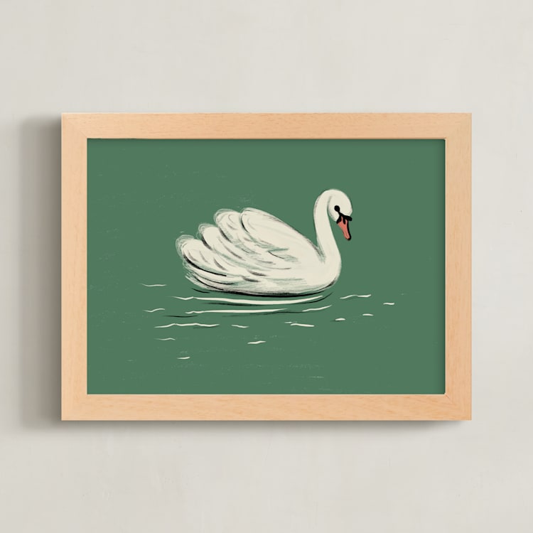 "White Swan" - Art Print in Moss by Ani Somi - Framed