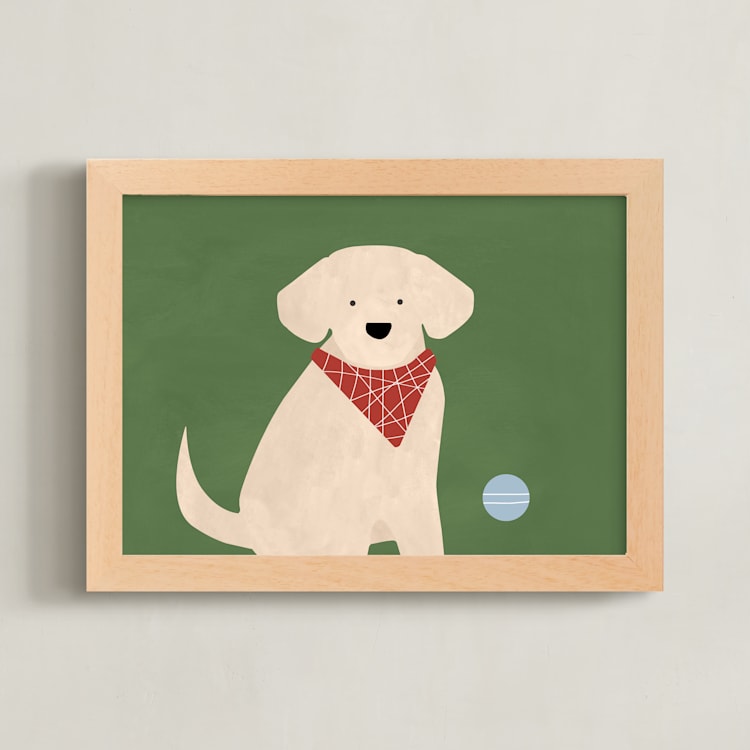"Fetch 1" - Art Print in Shamrock Green by Jen Tips - Framed