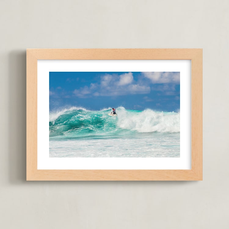 "Surfing Lanzarote" - Art Print in Aquamarine by M.E.Segantini - Framed