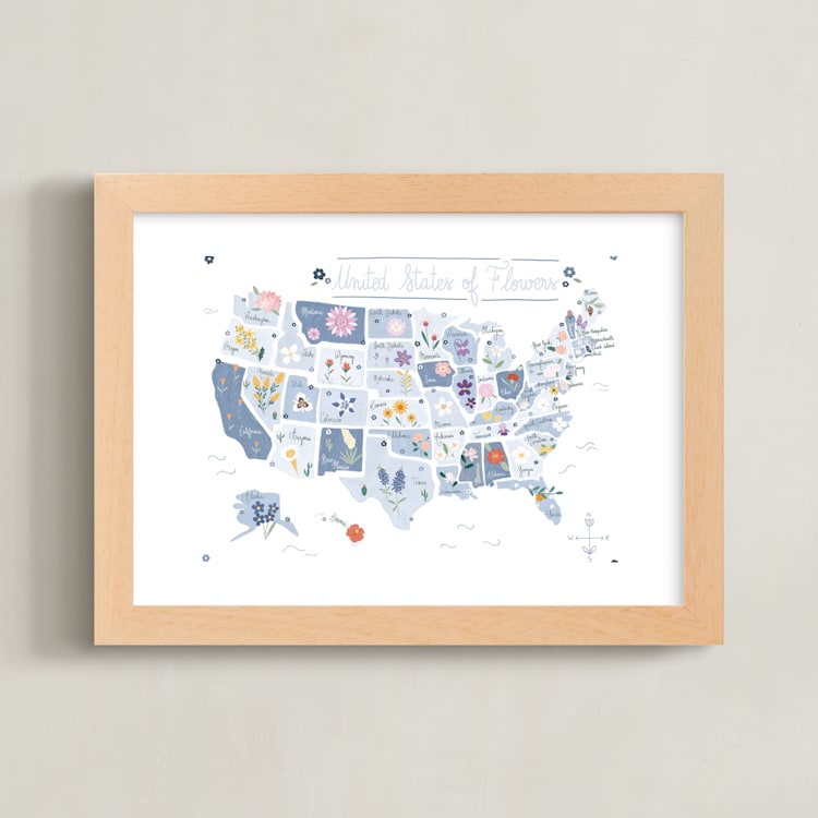 "United States of Flowers" - Art Print in Blue Moon Glycine by Another Please - Framed