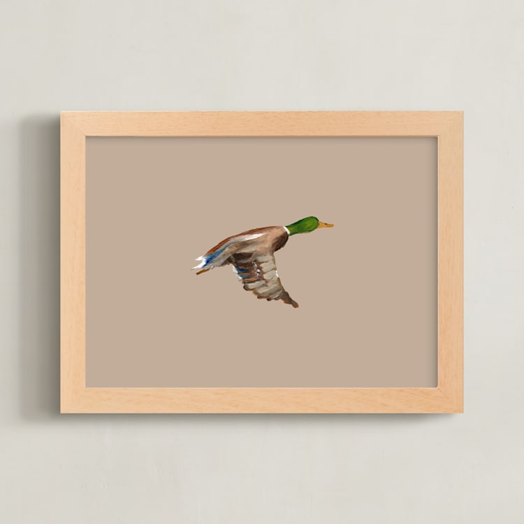 "Mallards in Flight 1" - Art Print in Neutral by Anee Shah - Framed