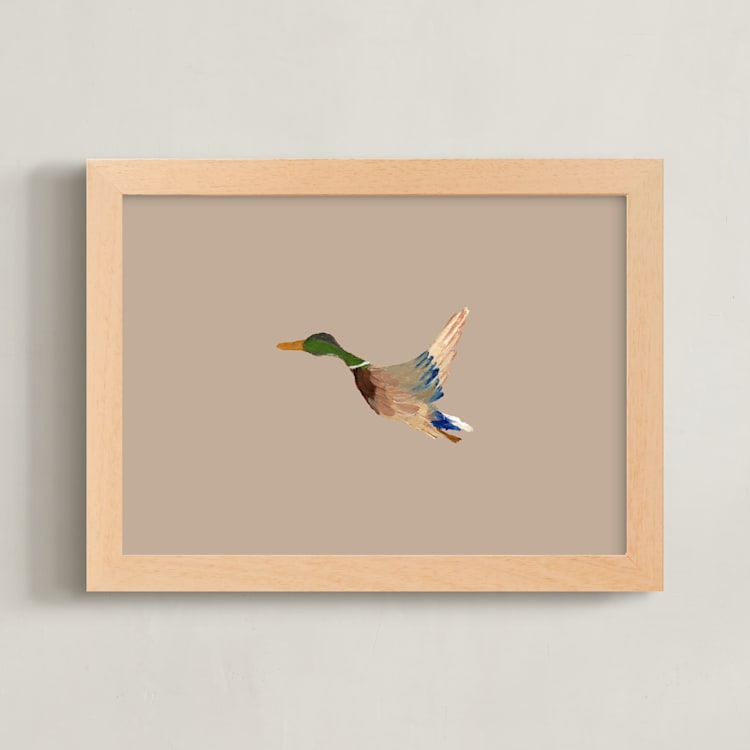 "Mallards in Flight 2" - Art Print in Neutral by Anee Shah - Framed