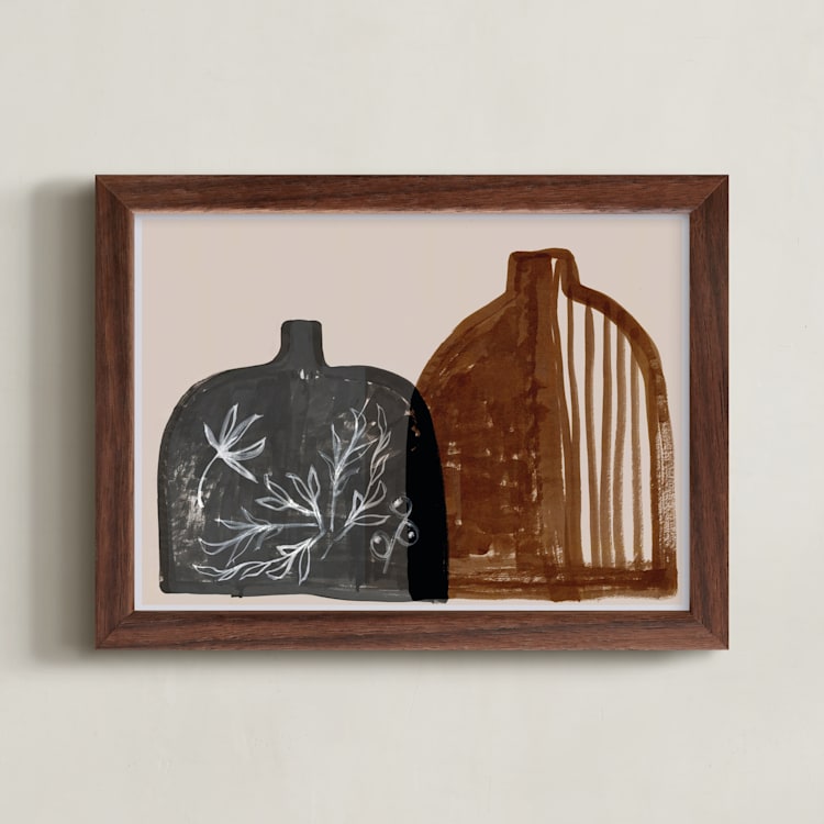 "Two vases" - Art Print in Earth brown by Bethania Lima - Framed