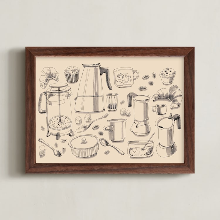 "Breakfast with Coffee" - Art Print in Milk Coffee by Catilustre - Framed