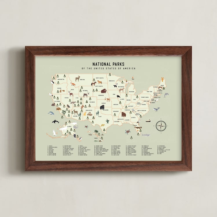 "National Parks of USA" - Art Print in Adventure Green by Sherley Ferreira - Framed