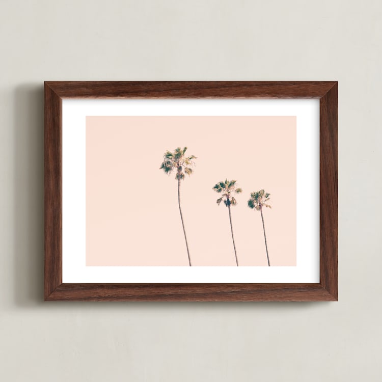 "Pink Sky & Palms" - Art Print in blush pink by Caroline Mint - Framed