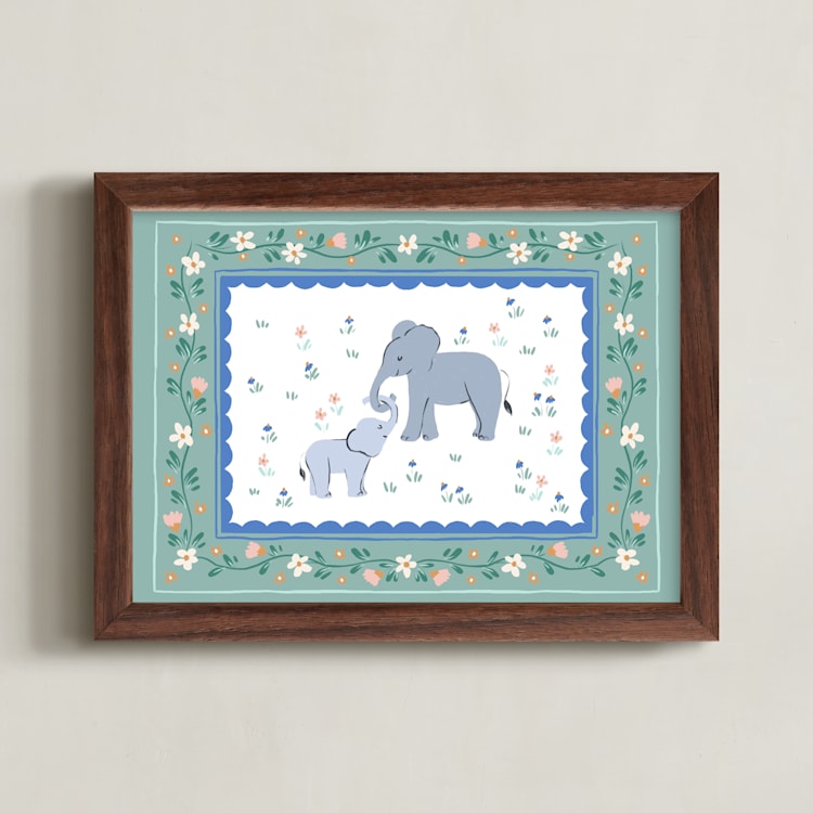 "Vintage Safari 1" - Art Print in Vintage Teal by Dominika Godette - Framed