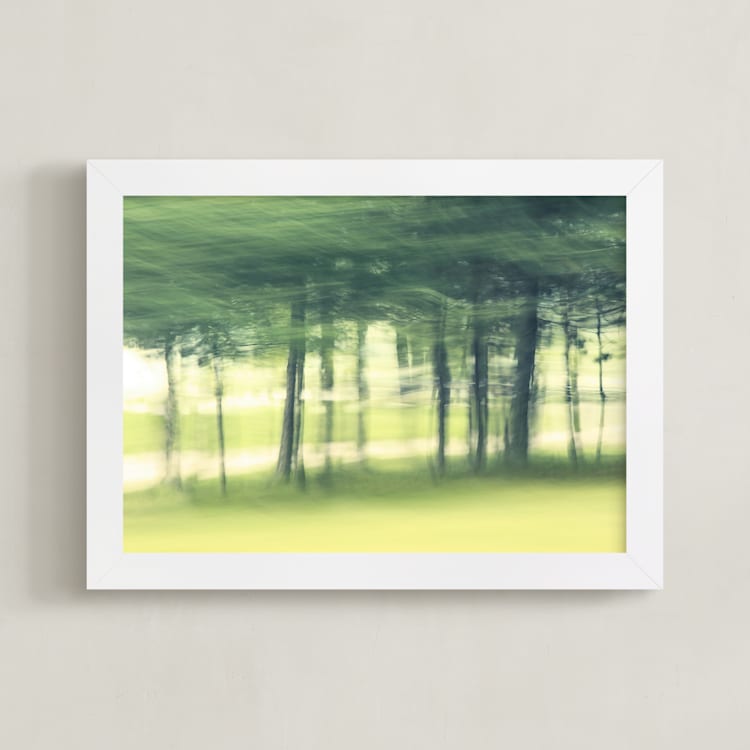 "Past the trees, Road Trip" - Art Print in Spring Chartreuse by Jacquelyn Sloane Siklos - Framed