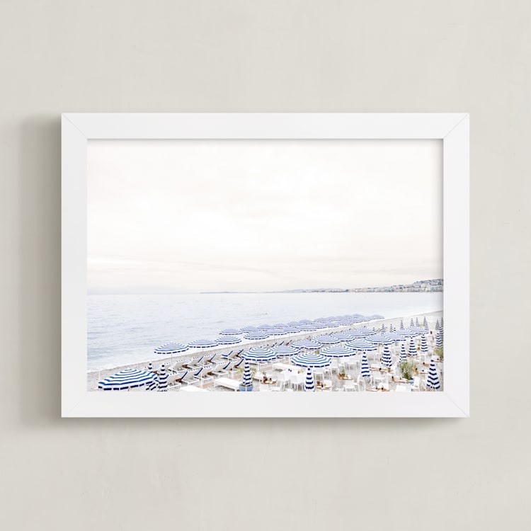 "Iconic French Riviera" - Art Print in Coastal Blue by Jamie Lollback - Framed