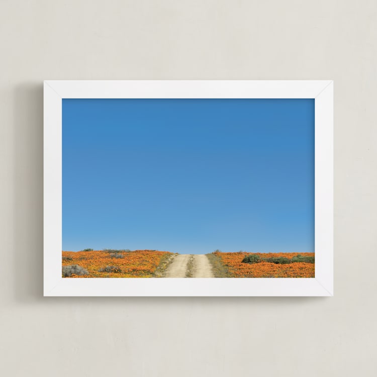 "POPPY LANE" - Art Print in POPPY ORANGE by DENiSE CREW. - Framed