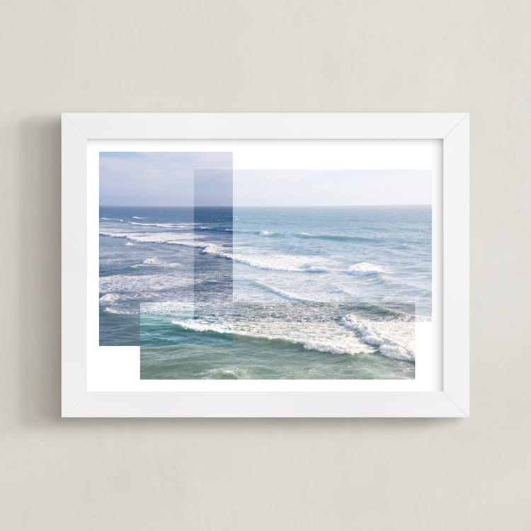"Patchwork Seascape" - Art Print in Sea Blue by Annie Shapiro - Framed