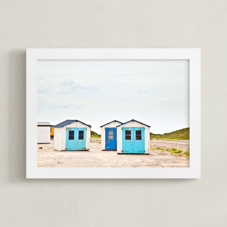 "Three Houses" - Art Print in shades of Blue by Alexandra Feo - Framed