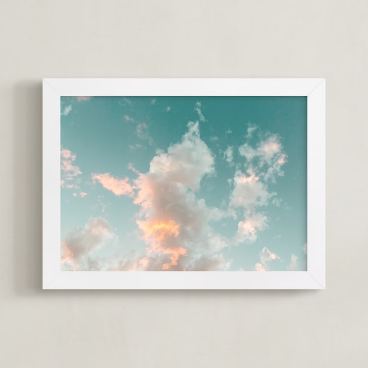 "Turquoise Skies I" - Art Print in Turquoise Blue by Debra Butler - Framed