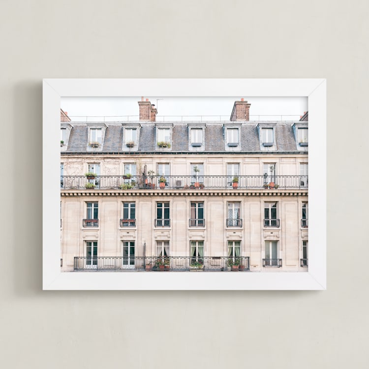 "Days in Paris" - Art Print in Crema by Jessica C Nugent - Framed