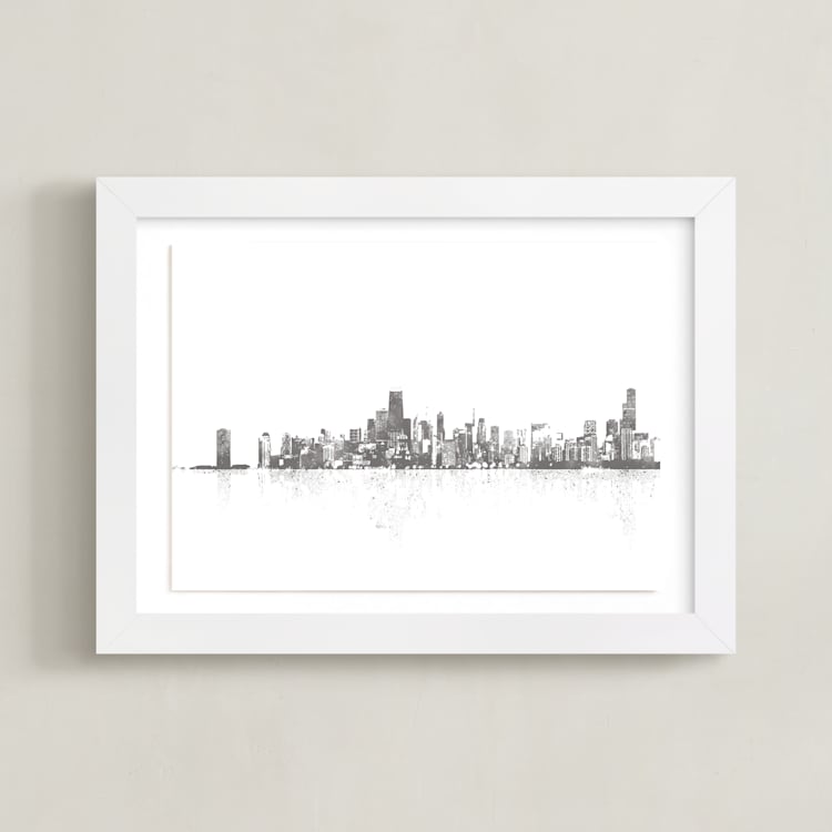 "Chicago Skyline" - Art Print in Charcoal by Paul Berthelot - Framed