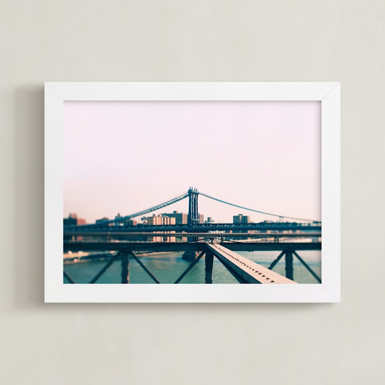 "Bridges Of New York #8" - Art Print in Pale Pink by ALICIA BOCK - Framed