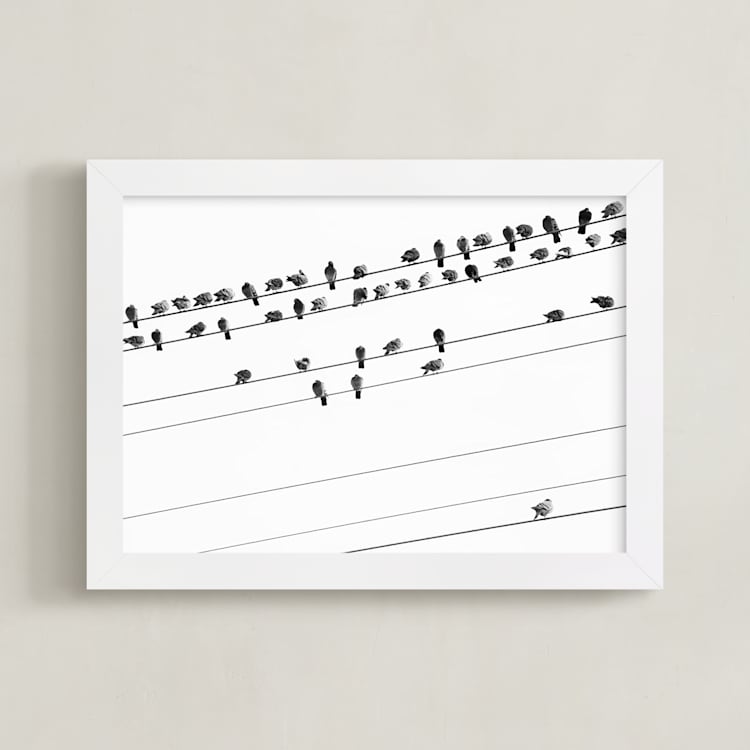 "birds in the meeting 1" - Art Print in classic black and white by Qing Ji - Framed