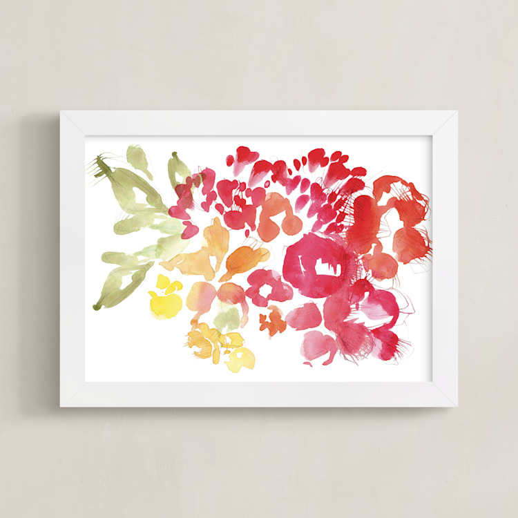 "Fresh Floral" - Art Print in Cayenne by Kelly Ventura - Framed