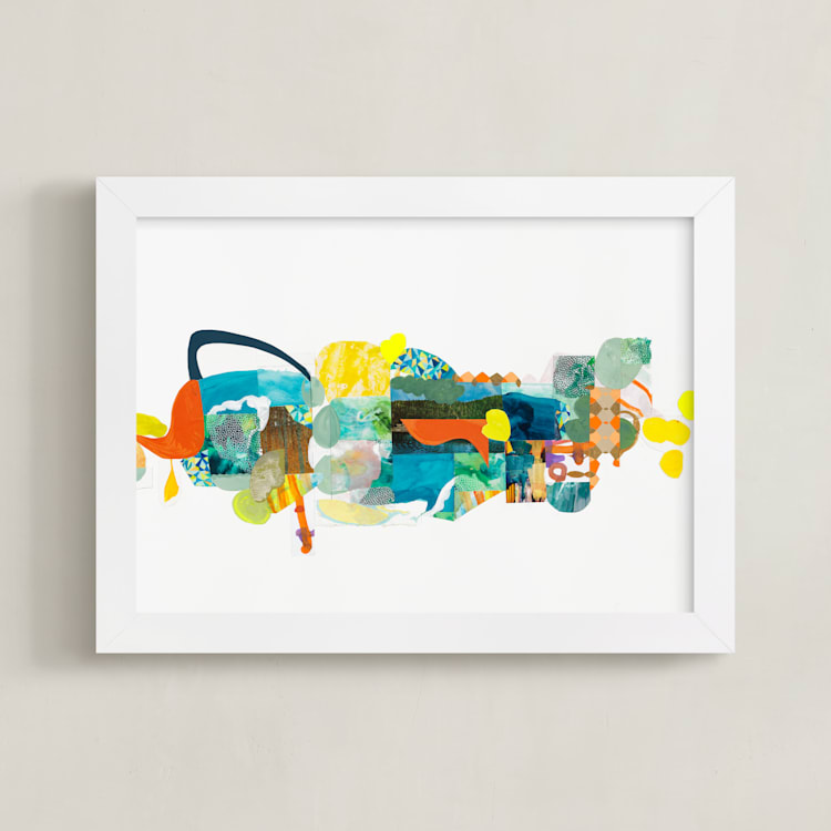 "The Lake and the Trees" - Art Print in Juicy Orange by Erin McCluskey Wheeler - Framed