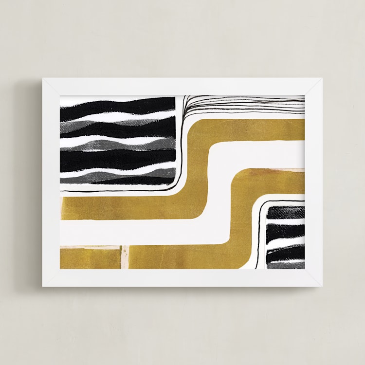 "Skip Waves" - Art Print in Vintage gold by Bethania Lima - Framed