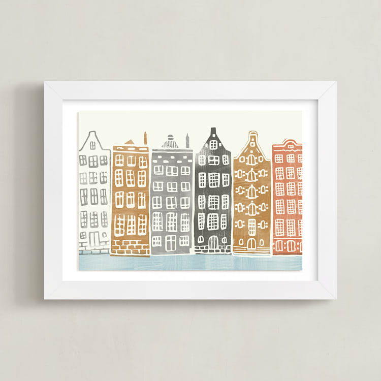 "On the Canal" - Art Print in brick by Griffinbell Paper Co. - Framed